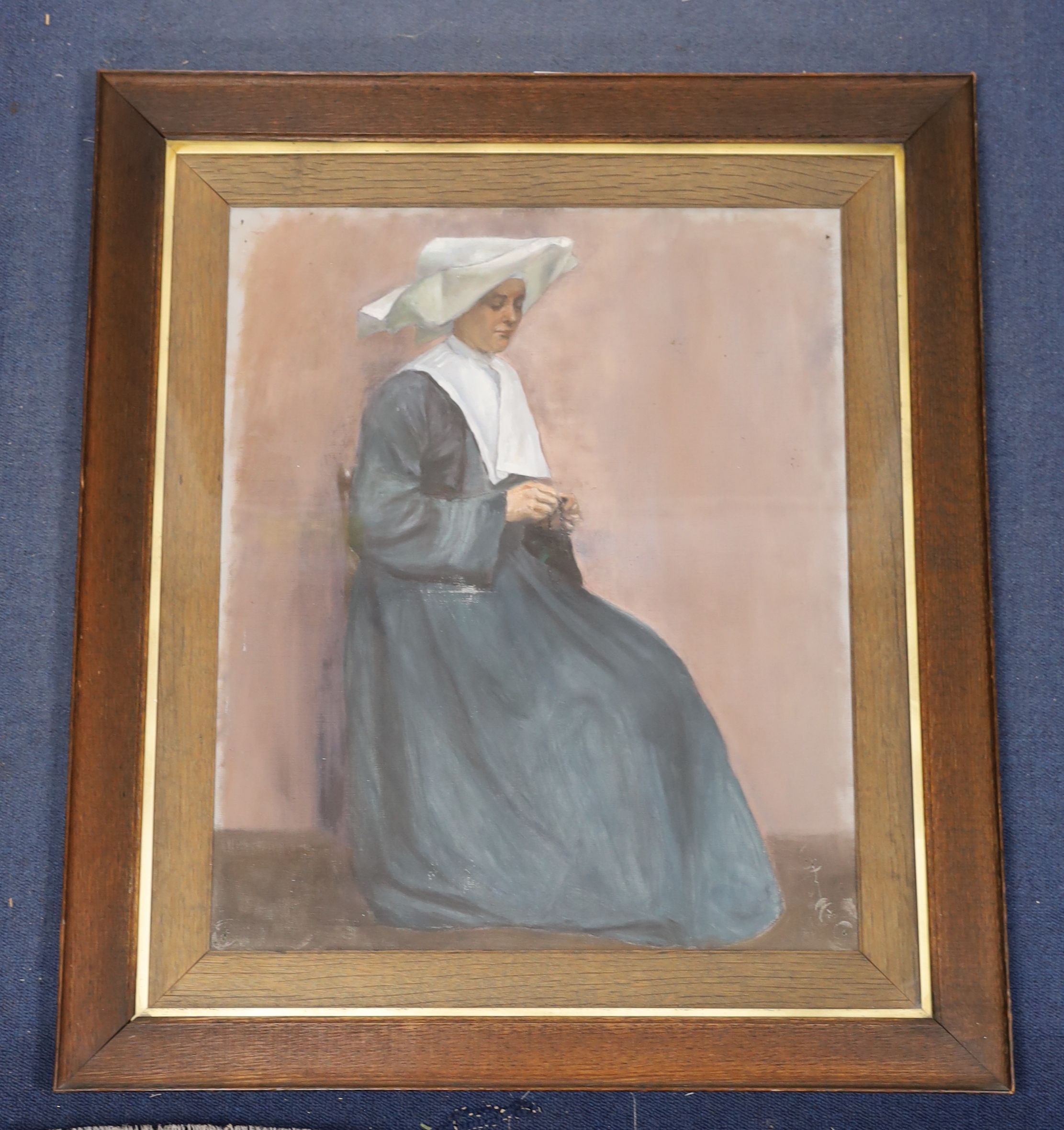 English School c.1900, oil on canvas, Study of a praying nun, 60 x 49cm